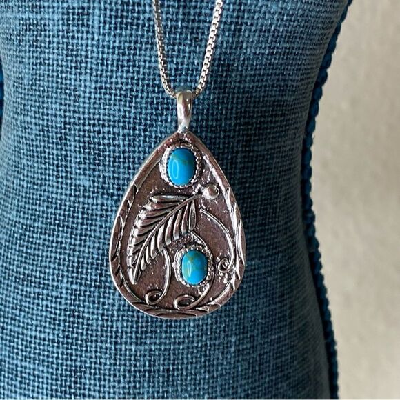 NWT Turquoise retro vintage style unisex necklace (pendant with S Plated chain - Picture 5 of 9